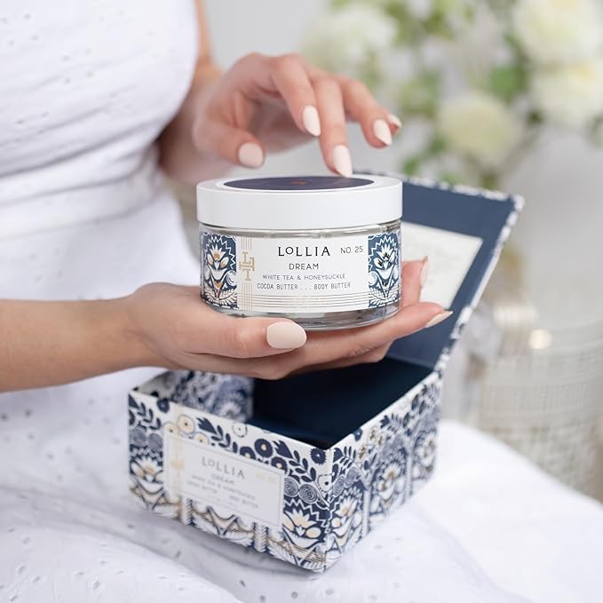 LOLLIA Dream Body Butter, 5.5 oz. - White Tea & Honeysuckle Fragrance - Shea Butter & Cocoa Butter, Body Lotion for Women, Hydrating & Smooth Body Moisturizer