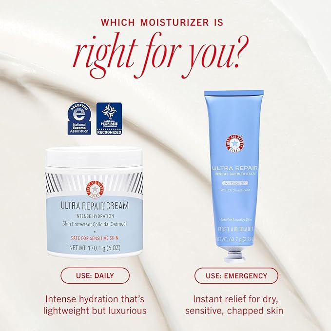 First Aid Beauty - Ultra Repair Cream, Intense Hydration Whipped Colloidal Oatmeal, Clinically Proven to Strengthen Skin Barrier & Help Relieve Eczema, Face & Body Moisturizer, 14oz Fresh Strawberry