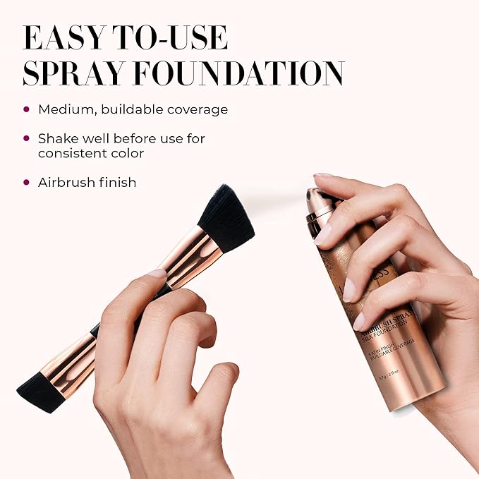 LUMINESS Silk Airbrush Spray Foundation & Buffing Brush Kit – Full Coverage Foundation & Dual-Sided Buffing Brush - Buildable Coverage, Anti-Aging Formula Hydrates & Moisturizes (Shade - Light Deep)