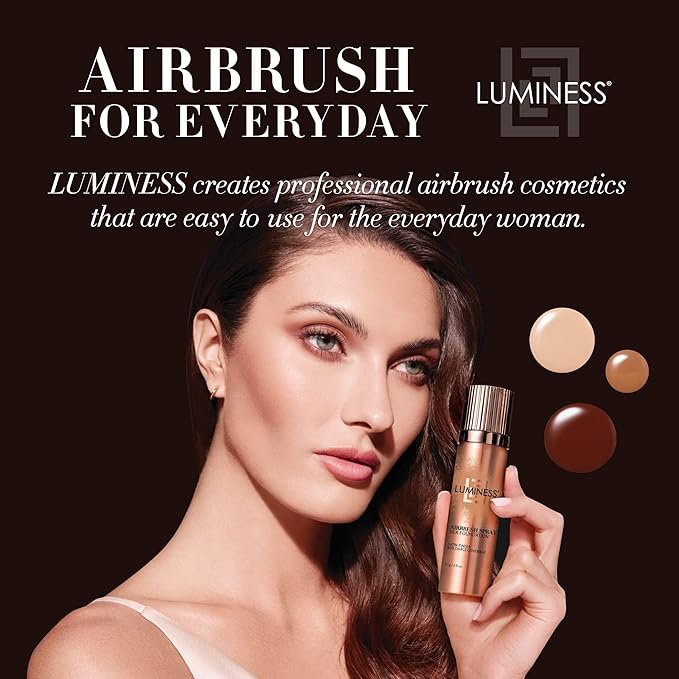 LUMINESS Airbrush Spray Silk Foundation Starter Kit - Medium - Foundation, Primer & Dual-Sided Angled Buffing Brush - Medium, Buildable Coverage, Anti-Aging Formula Hydrates & Moisturizes