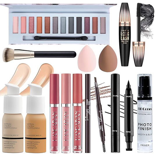 Makeup Set for Women Full Kit, Multipurpose Women’s Makeup Sets, Includes Eyeshadow Palette, Foundation Face Primer, Liquid Lipstick, Eyebrow Pencil Eyeliner Mascara, Makeup Brush