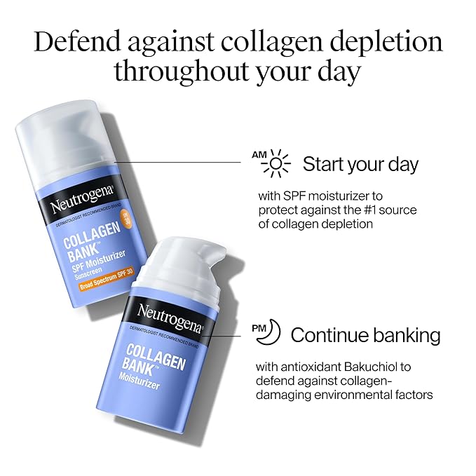 Neutrogena Collagen Bank Face Moisturizer, Broad Spectrum SPF 30 Anti-Aging Face & Neck Collagen Cream, Micro-Peptides, No White Cast 2 fl oz & Trial Size Hydro Boost Facial Cleanser, 0.5oz