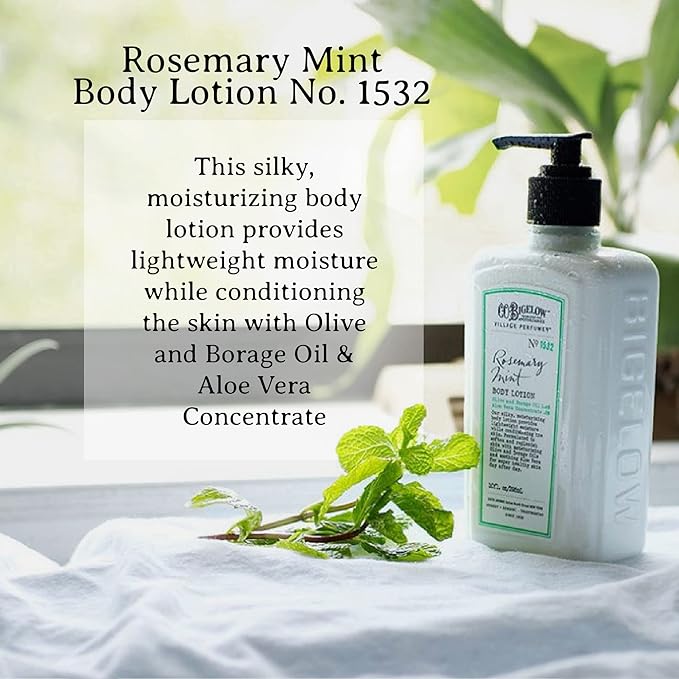 C.O. Bigelow Rosemary Mint Body Lotion, Village Perfumer Moisturizing Body Lotion with Aloe Vera, Borage Oil & Olive Oil, 10 Fl Oz