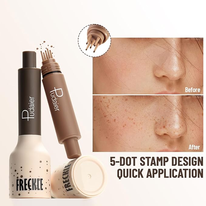 Freckle Stamp Pen, Fake Freckles Stain Marker,5-Dot Faux Liquid Freckle Stamp Cushion for Natural and Lifelike Sunkissed Makeup,Quick Dry Long-Lasting Face Freckle Pencil Tool,01#Ash Chestnut