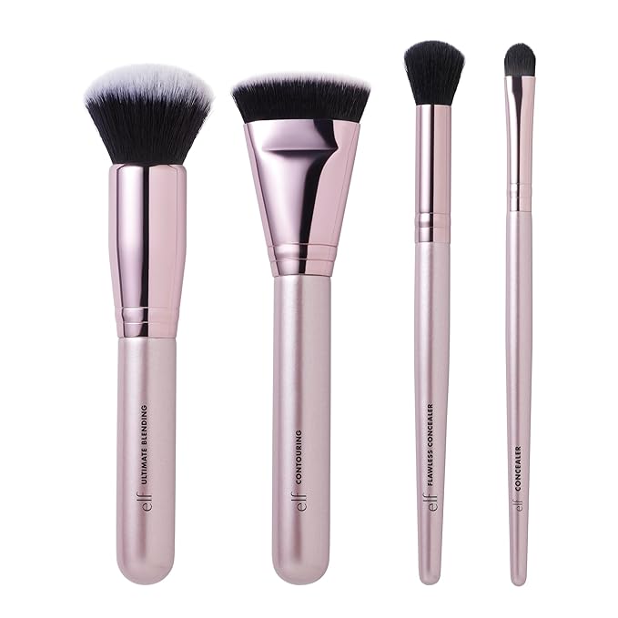 e.l.f. Complexion Perfection Brush Kit, 4-Piece Makeup Brush Set, Brushes For Foundations & Concealers, Vegan & Cruelty-Free