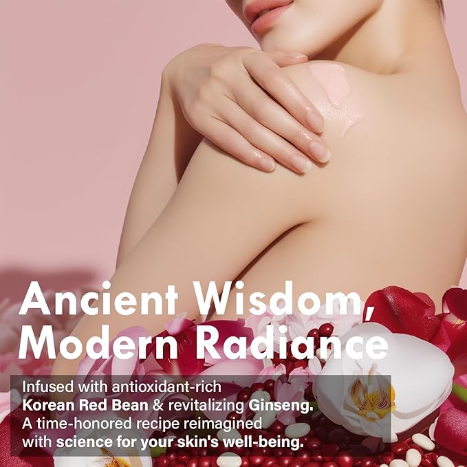 Korean Red Bean Body Lotion for Women - 24-Hour Hydrating Moisturizer for Dry Skin with Peptides & Hyaluronic Acid for Smooth Sensitive Skin - Vegan & Cruelty-Free - 8.45 fl oz