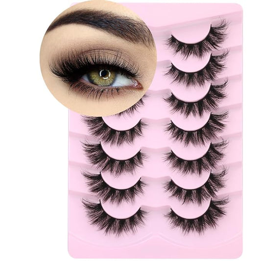 Mink Lashes False Eyelashes Wispy 3D Volume Cat Eye Faux Mink Eyelashes Natural Look 18mm Strip Eyelashes Pack 7 Pairs by Kiromiro