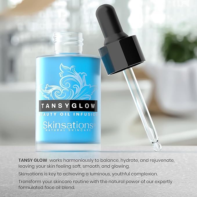 Skinsations - Balancing Face Oil Infusion - TANSY GLOW - Soothing and Calming, Skin Regenerative, Hydrating, Anti-Aging Skin Care - Blue Tansy, Neroli Oil, Chamomile, Moringa Oil, Vitamin C, Vitamin E