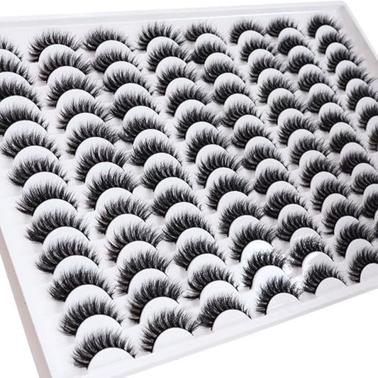 False Eyelashes 48 Pairs Faux Mink Lashes 14mm Wispy Lashes 3D Fluffy Cat Eye Lashes Pack Bulk Wholesale Strip Lashes(style 48-034)