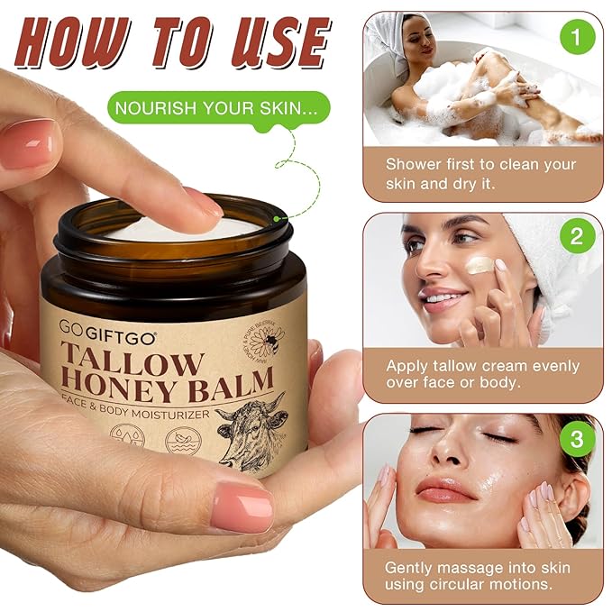 Beef Tallow for Skin,Tallow and Honey Balm,Beef Tallow for Face,Tallow Face Moisturizer,Natural Moisturizer Hydrates,Deeply Nourishes the Skin, Enhances Natural Radiance (1pcs)