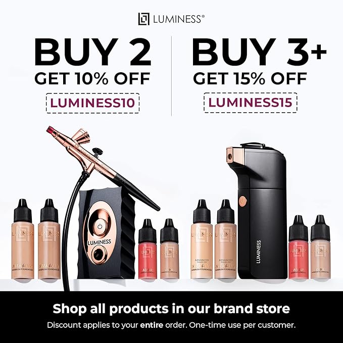 LUMINESS Airbrush Spray Silk Foundation Starter Kit - Tan Dark - Foundation, Primer & Dual-Sided Angled Buffing Brush - Medium, Buildable Coverage, Anti-Aging Formula Hydrates & Moisturizes