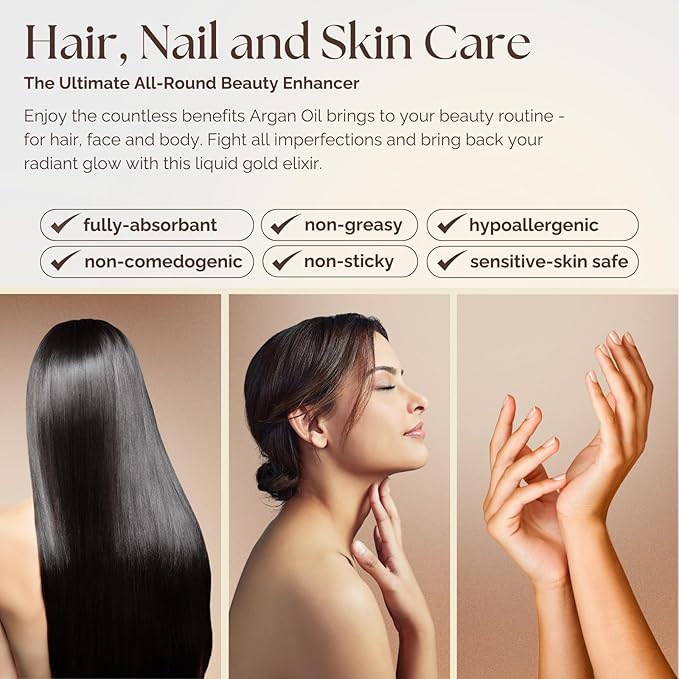 Essence of Argan 100% Pure Moroccan Organic Argan Oil - Natural EcoCert Oil that Nourishes and Conditions Your Skin, Hair and Nails (50ml/1.7oz)