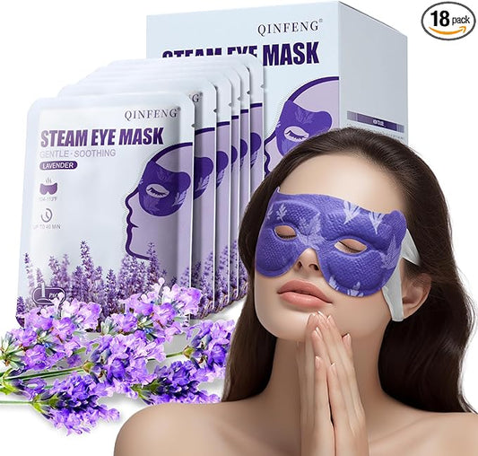 18 Packs Lavender Steam Eye Masks for Dry Eyes 40 Mins Warm Eye Mask Heated Eye Mask Reduce Puffiness Dark Circles Travel Essentials Eye Masks for Sleep Disposable(Lavender,Hollow)