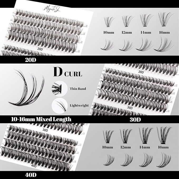 Lash Clusters 480 Clusters D Curl 10-20mm False Eyelash 60D 80D 100D Thick Eyelash Extension 20D 30D 40D Individual Eyelashes Multi-Style DIY Lash Extensions for Beginners(20D-100D-D, 10-20MIX)