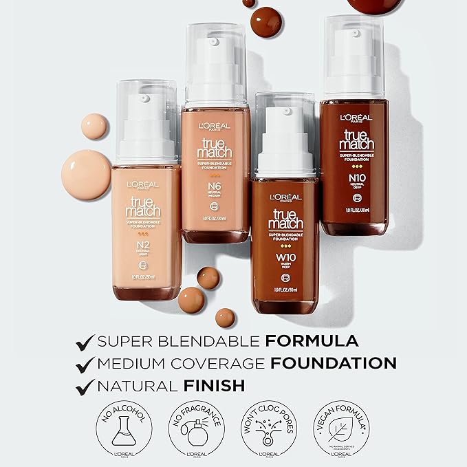 L'Oreal Paris True Match Super-Blendable Foundation, Medium Coverage Liquid Foundation Makeup, C11, Deep, 1 Fl Oz