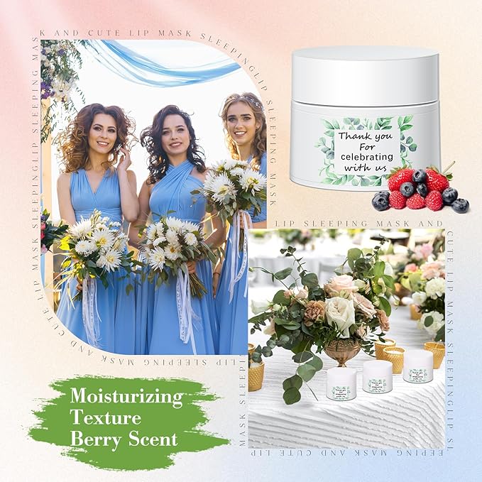 12 Pcs Thank You Lip Sleeping Mask Bulk Bridal Shower Gifts for Guests Thank You for Celebrating with Us Lip Mask Moisturize Nourish for Wedding Bridal Shower Favor Christmas Gift(Eucalyptus)
