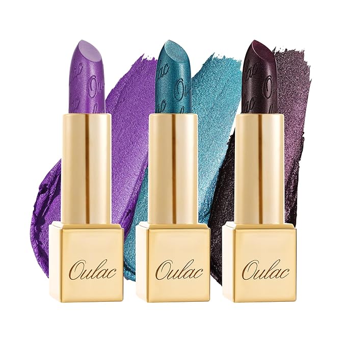 Oulac Metallic Lipstick Set 3PCS High Impact Lipcolor with Moisturizing Formula, Vegan Beauty, Full-Coverage Lip Color, Gift Lipstick for Women, 4.3g X 3PCS, 16+20+21