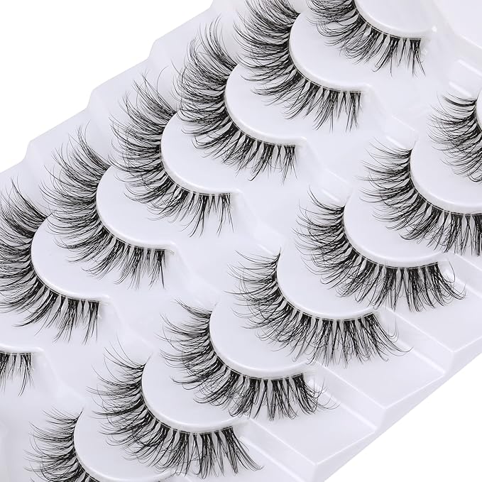 False Eyelashes with Clear Band Faux Mink Lashes Natural Look 3D Volume Wispy Fake Lashes Pack by Kiromiro 7 Pairs