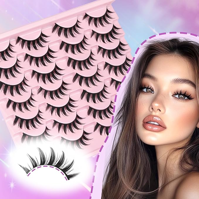 Losha Lashes Spiky Manga Lashes 14 Pairs Anime False Eyelashes 8D Wispy Asian Eye Lashes Pack Natural Soft Fake Eyelashes (Cutes Only)
