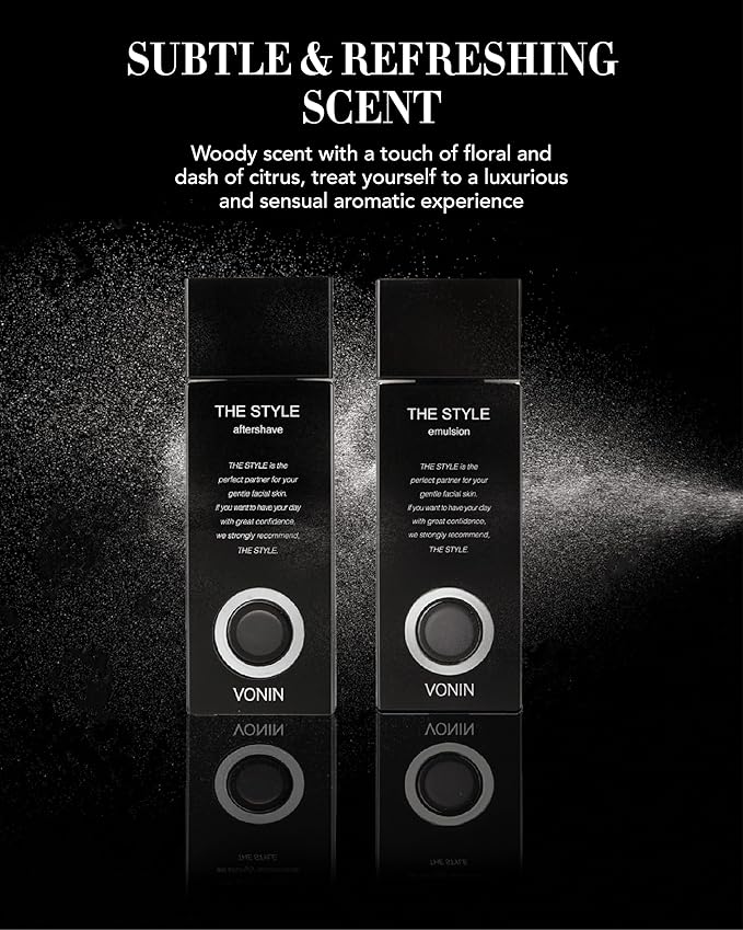 (The Style Aftershave Set, 11.5fl oz) - Men's Skincare Kit for Smooth Skin CoQ10, Cypress, AHA | Korean Skincare