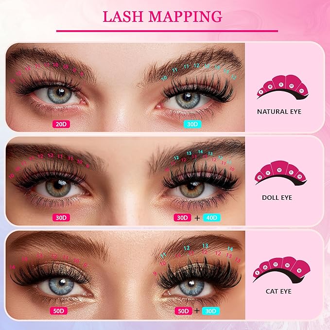 Waltz Lash Clusters Kit - Lash Clusters Lash Extension Kit with Bond and Seal Eyelash Cluster 20D30D40D50D-0.07D Cluster Eyelash Extensions Eyelash Extension Kit DIY at Home
