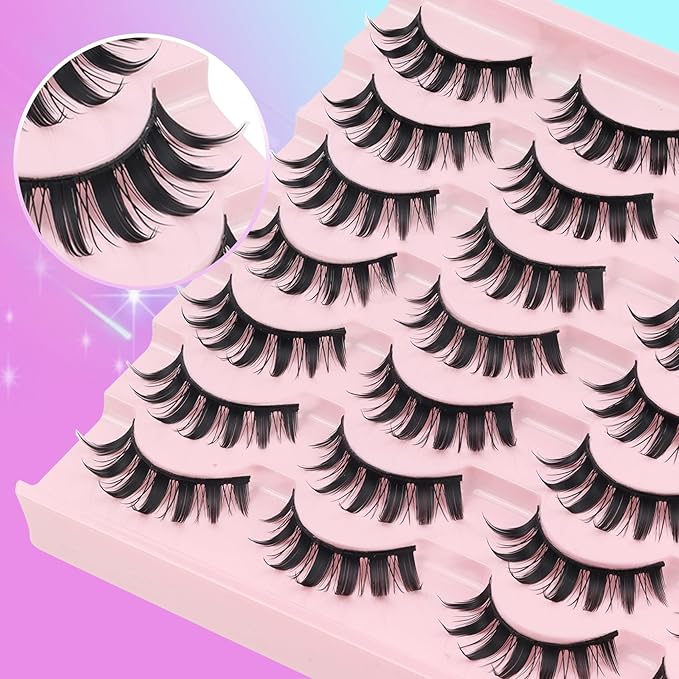 Losha Lashes Spiky Manga Lashes 14 Pairs Anime False Eyelashes 8D Wispy Asian Eye Lashes Pack Natural Soft Fake Eyelashes (Cutes Only)