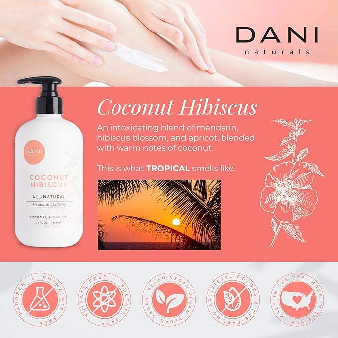 Naturals Hand & Body Lotion - Coconut Hibiscus Scented, Moisturizing & Nourishing Lotion for Dry Skin, Deep Hydration with Natural & Organic Ingredients, Paraben-Free, Vegan & Cruelty-Free, 12 Oz