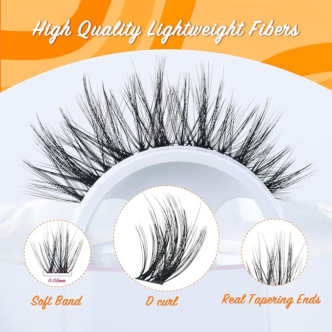 Fluffy Lash Clusters - 360Pcs Natural 0.05D Eyelash Clusters, Left & Right Eyelashes, Urtra Lightweight Cat Eye Clusters for Starter DIY at Home(Eyelashes Only）