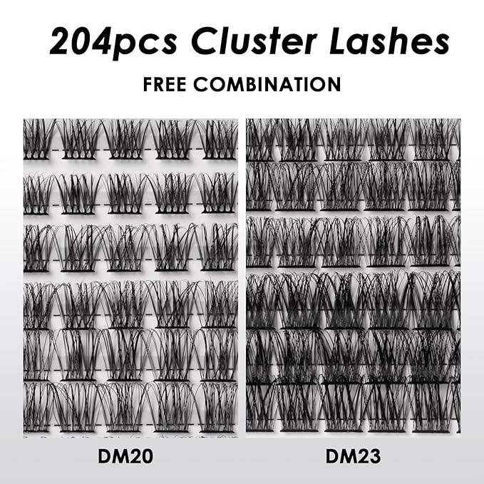 Lash Clusters 204 Pcs Individual Lashes Clusters Eyelash Extensions False Eyelashes DIY Lash Extension Kit Reusable False Eyelashes Natural Look Mix 10-16mm C D Curl(DM20+DM23)