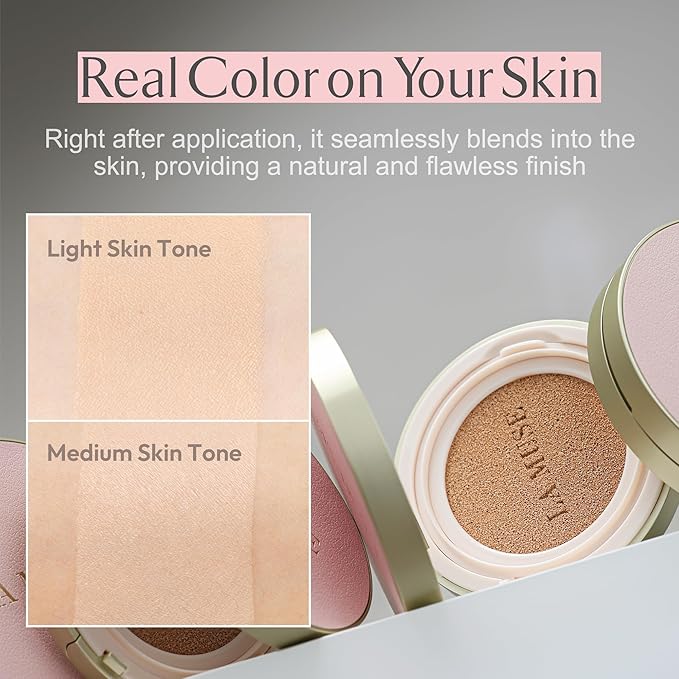 LA MUSE Korean Cushion Foundation, #21 Light Beige(2 Packs) | Lightweight, Breathable but Perfect Blemish Cover for Summer | Long-Lasting, Korean Foundation with Radiant Dewy Finish | Skin Hydrating