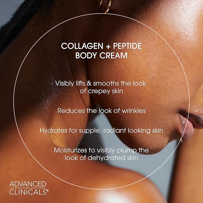 Advanced Clinicals Collagen Peptides Body Lotion & Face Moisturizer | Peptide Infused Collagen Lotion For Women & Men Helps Improve Look Of Crepey Skin, Wrinkles, & Uneven Dry Skin Texture, 16 Ounce