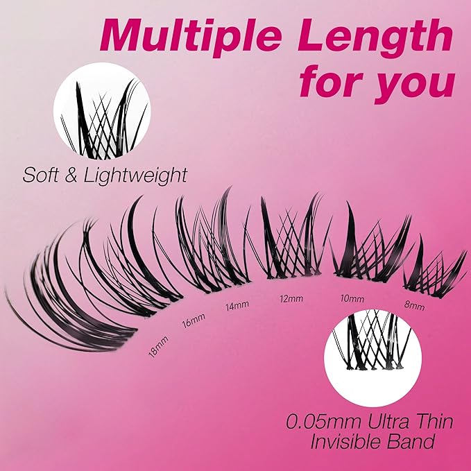 VEYESBEAUTY Lash Clusters Kit Eyelash Extensions Thin & Invisible Band DIY Individual False Eyelashes Newbie's Five-Second Series Lash Tray for Self-application, Sylph Lashes 8-18mm Mixed Length