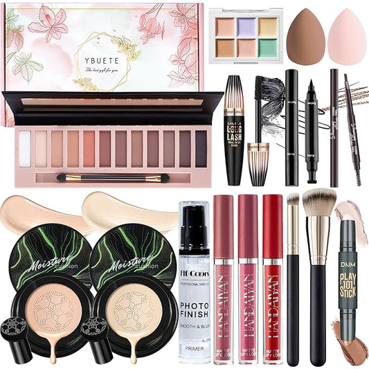 Makeup Set Present Multipurpose Makeup Kit for Women Girls Teens,- CC Cream Foundation Eyeshadow Primer Counter Stick Concealer Lip Gloss Eyeliner Pencil Mascara Makeup Brush & Sponges