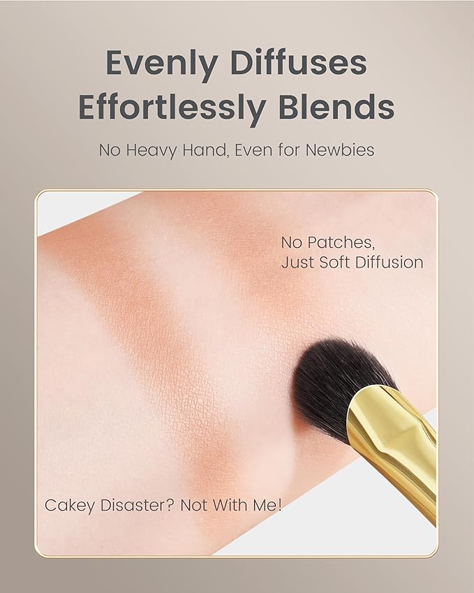 Desert Oak Series Thumb-Shaped Eyeshadow Brush （Small） - Curved Brush Head Mimics Natural Finger Contour, Premium Goat Hair & Bubinga Handle for Lid/Crease Blending (CM 171)