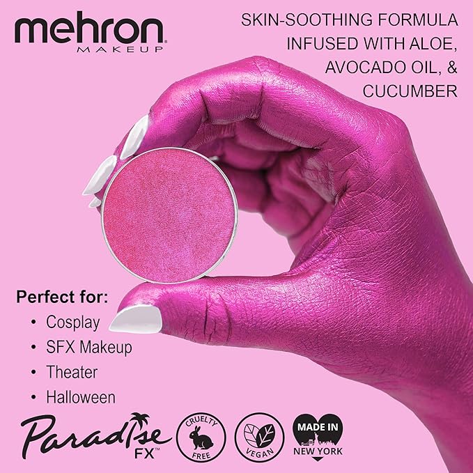 Mehron Makeup Paradise Makeup AQ Refill Size | Stage & Screen, Face & Body Painting, Cosplay, Halloween | Water Activated Face Paint, Body Paint, Cosplay Makeup .25 oz (7 ml) (Metallic Fuchsia)