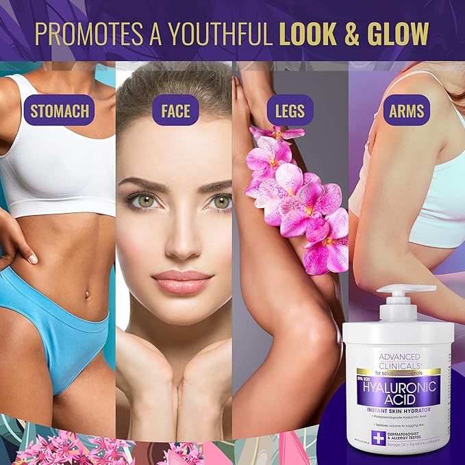 Advanced Clinicals Hyaluronic Acid Body Lotion & Face Moisturizer W/Vitamin E | Hydrating Firming Lotion Minimizes Look Of Wrinkles, Stretch Marks, & Crepey & Dry Skin | Skin Care Products, 16 Oz