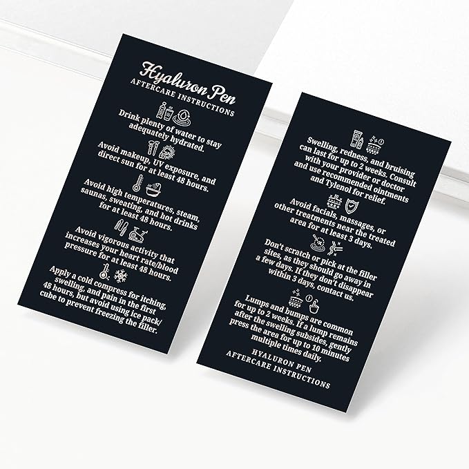 100 Pack - Premium Hyaluron Pen Lip Filler Aftercare Instructions Card 2 x 3.5" Accessories Supplies Kit Care - HP20A100_N