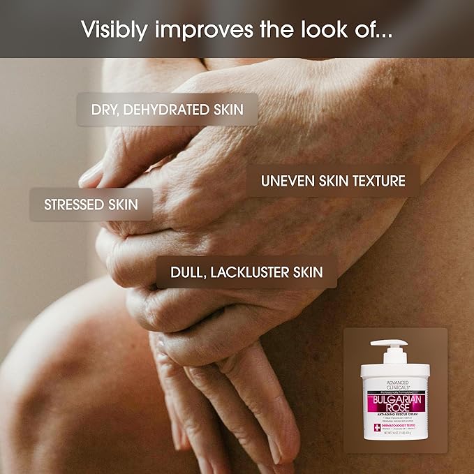 Advanced Clinicals Bulgarian Rose Lotion For Women | Rose Scented Vitamin C Body Lotion Cream | Anti Aging Vitamin E Moisturizer Body Butter Improves Look Of Sagging Dry Skin & Texture, 16 Oz, 2-Pack