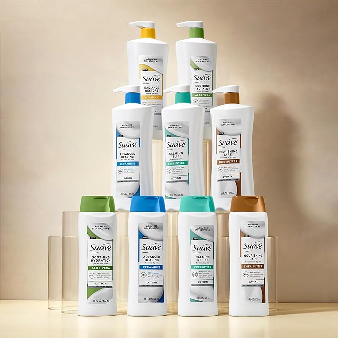 Suave Soothing Hydration Hand & Body Lotion With Aloe Vera Refreshes Dry Skin, Fast Absorbing, Intensive Moisturizing Cream For Women, Non Greasy, Allergen Free, 18 FL OZ, 6 Pack