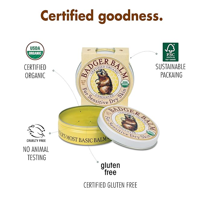 Badger - Unscented Dry Skin Balm, Sensitive Skin Balm, Moisturizing Balm for Dry Cracked Skin, Unscented Balm, Skin Moisturizer Balm, 2 oz (3 Pack)