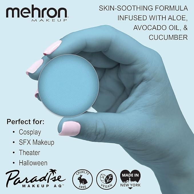 Mehron Makeup Paradise Makeup AQ Refill Size | Stage & Screen, Face & Body Painting, Cosplay, and Halloween | Water Activated Face Paint, Body Paint, Cosplay Makeup .25 oz (7 ml) (LIGHT BLUE)
