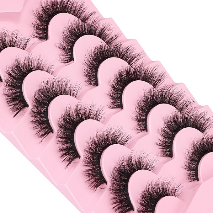 Kiromiro Lashes False Eyelashes Cat Eye Faux Mink Lashes Wispy Strip Lash 6D Volume Fake Lash Natural Look Eyelashes Pack 7 Pairs