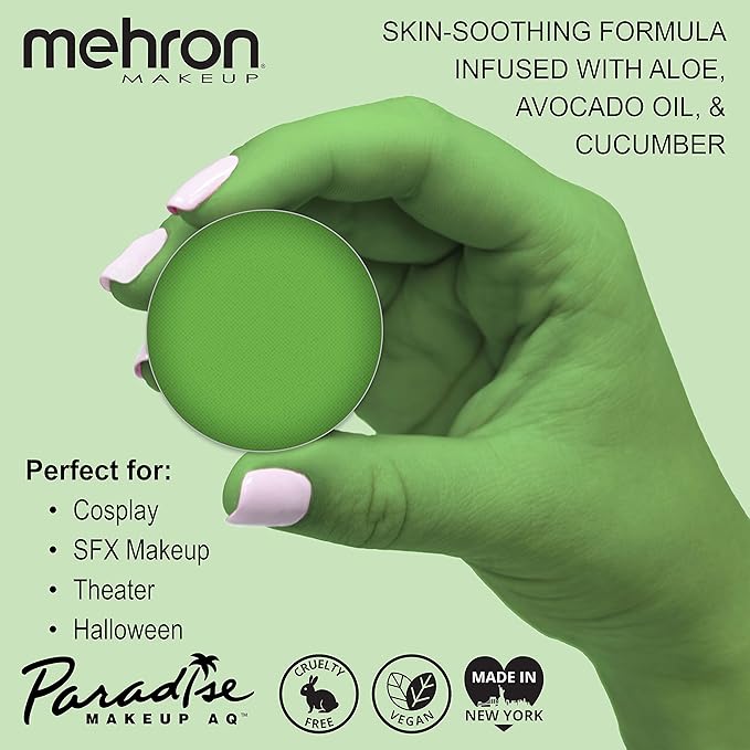 Mehron Makeup Paradise Makeup AQ Refill Size | Stage & Screen, Face & Body Painting, Beauty, Cosplay, Halloween | Water Activated Face Paint, Body Paint, Cosplay Makeup .25 oz (7 ml) (Light Green)