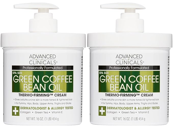 Advanced Clinicals Thermo Firming Green Coffee Bean Moisturizer Body Cream | Anti Cellulite Caffeine Firming Lotion For Legs, Arms, & Body | Skin Care Products | Aging Skin Tightening Cream, 2-Pack