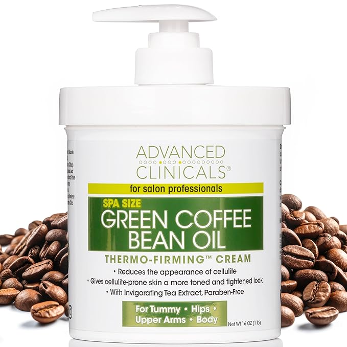 Advanced Clinicals Green Coffee Bean Thermo Firming Body Cream | Anti Cellulite Cream | Caffeine Body Lotion Moisturizer To Firm, Tighten, & Hydrate Look Of Legs, Arms, Tummy, Butt, & Thighs, 16 Oz