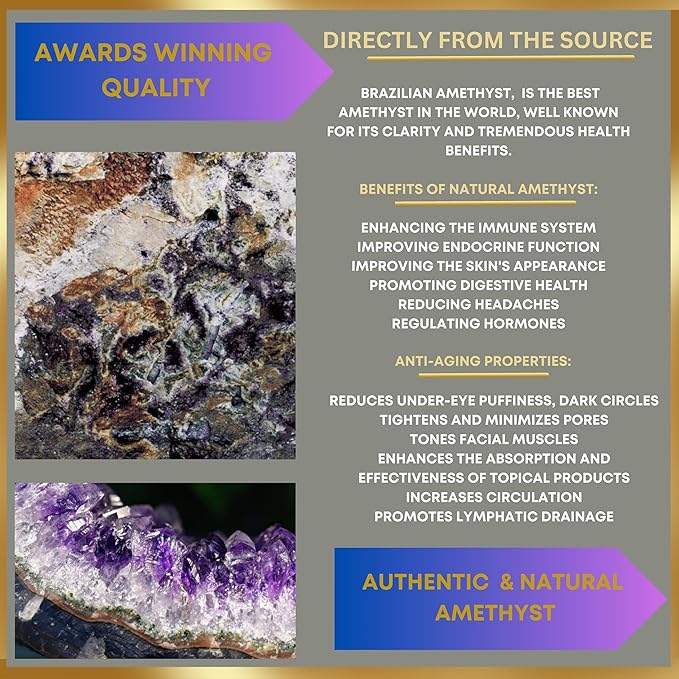 100% Authentic Amethyst Mother's day Gift Set Amethyst Eye Mask Amethyst Jade Roller & Gua Sha Set Facial Mask Instant Puffiness promote relaxation and relief stress.