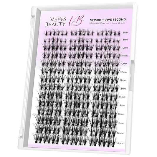 VEYESBEAUTY Lash Clusters Eyelash Extensions Thin & Invisible Band DIY Individual False Eyelashes Newbie's Five-Second Series Wispy Lash Tray for Self-application, Whisper Lashes 8-16mm Mixed Length