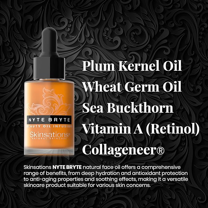 Skinsations - Retinol Face Oil Infusion - NYTE BRYTE - Anti-Aging, Collagen Boosting, Antioxidant Protection, Skin Care - Retinol, Plum Kernel Oil, Sea Buckthorn, Wheat Germ Oil, Vitamin A, Vitamin E