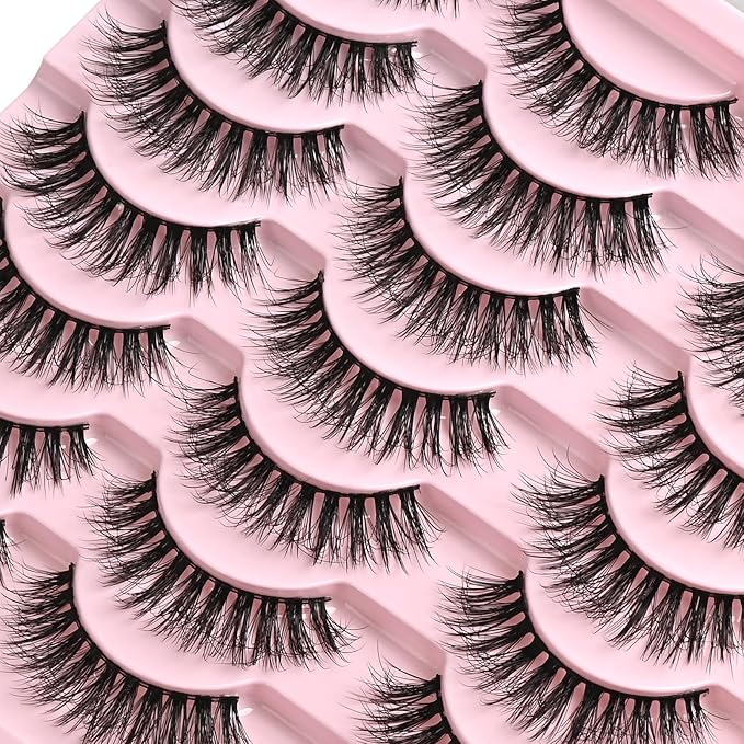FARRED Natural Eyelashes Wispy Lashes Short False Eyelash Small Cat Eye Fake Lashes Full Pestañas Sets for MUA and Beginners Daily Makeup (F2 | 7-14mm)