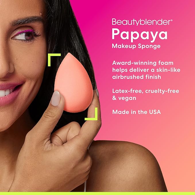 Beautyblender® | Papaya Beauty Blender Makeup Sponge, Super-Soft Foam Easily Blends Foundations, Powders & Creams, Made in USA, Reusable, Washable, Streak Free Application, Vegan, Cruelty Free